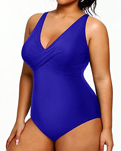 Removable Padding Plus Size Slimming Swimsuits For Women-Royal Blue