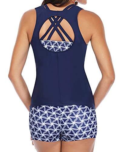 Trendy Athletic Tankini Swimsuits For Women-Navy Blue Tribal