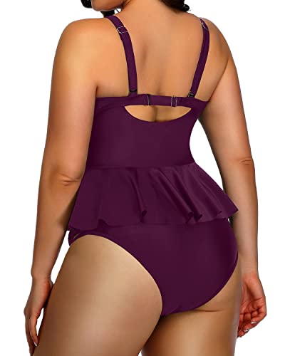High Waisted Tankinis Tummy Control And Modest Coverage For Women-Maroon