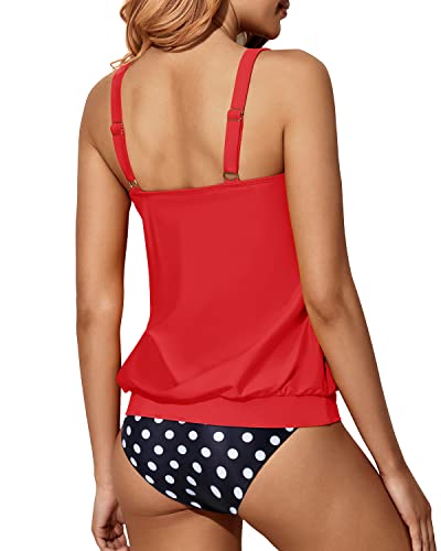 Tankini Bathing Suit Triangle Shorts For Women-Red Dot