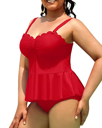 Two Piece Tankini Swimsuits For Women Plus Size Tummy Control-Red