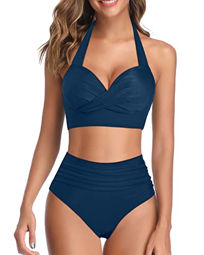 Push Up Womens 2 Piece High Waisted Bikini Swimsuit Tummy Control Bathing Suit-Teal