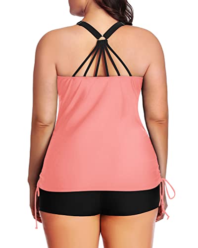 Bathing Suit Top Shorts Athletic 2 Piece Plus Size Tankini Swimsuit-Coral Pink