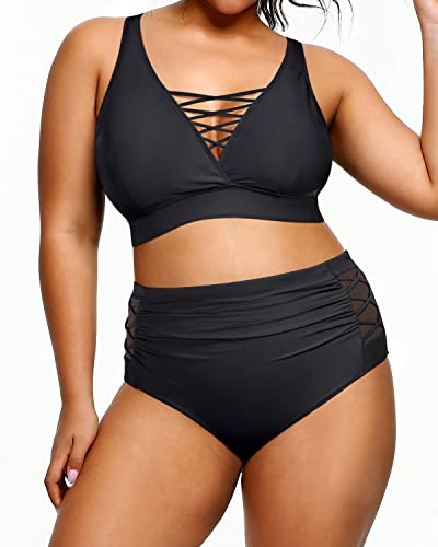 Plus Size Bikini High Waisted Swimsuits Two Piece Bathing Suits-Black