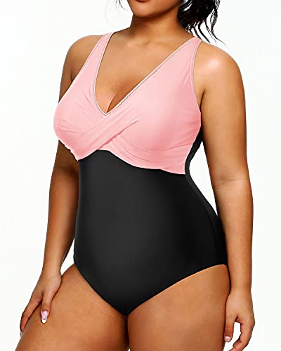 Removable Padding Enhance Appearance Plus Size Swimsuit For Women-Pink And Black