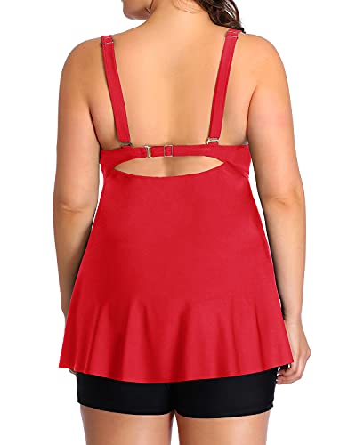 Women's Tie Knot Bow Adjustable Plus Size Tankini Bathing Suits-Neon Red