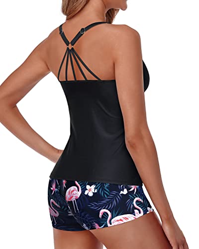 Adjustable Straps Athletic Swimwear 2 Piece Bathing Suits For Women-Black Flamingo