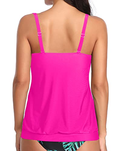 Soft Padded Tankini Swim Top Bra Support For Women-Neon Pink