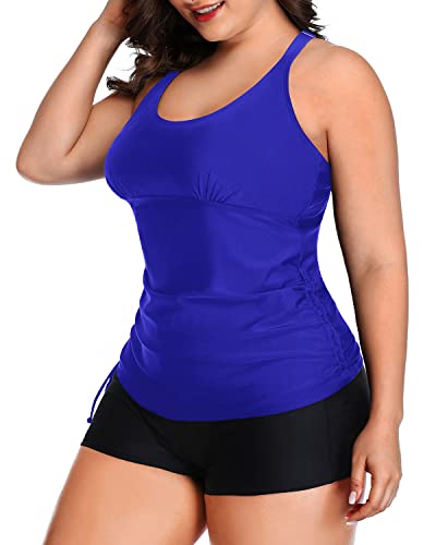 Adjustable Shoulder Straps Soft Padded Bra Strappy Tankini-Royal Blue And Black