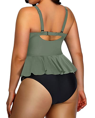 Two Piece Bathing Suits Plus Size Swimsuits For Women-Olive Green