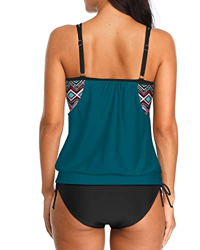 Women's Athletic Two Piece Bathing Suits 2 Piece Blouson Tankini-Teal