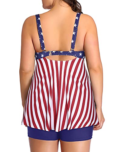 Plus Size Tankini Swimsuits Shorts Flyaway Bathing Suits For Women-Flag