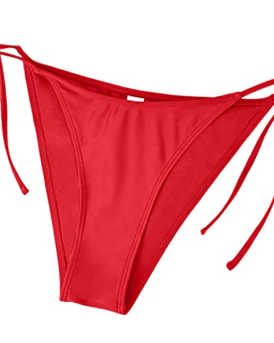 Flirty Tie-Side Swim Bottom String Bikini Set For Women-Red