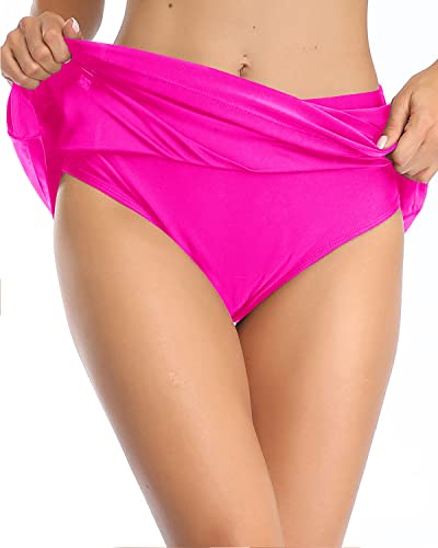 Flared Swimwear Bottoms Built-In Pants For Women-Neon Pink