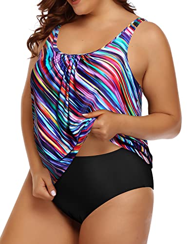Slim Appearance Blouson Tankini Swimsuit For Women-Color Oblique Stripe
