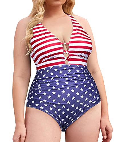 Tummy Control Slimming Plus Size One Piece Swimsuit For Women-National Flag