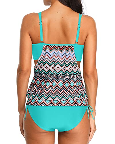 Athletic Two Piece Bathing Suits Double Up Swimwear-Green Tribal