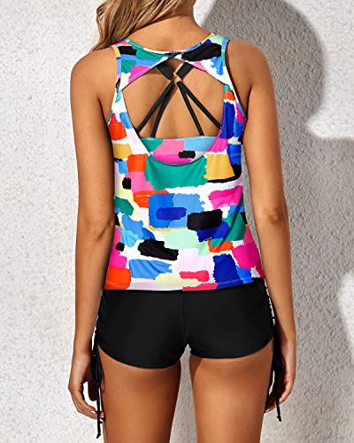 Strappy Criss Cross 3 Piece Tankini Swimsuits For Women-Color Tie Dye
