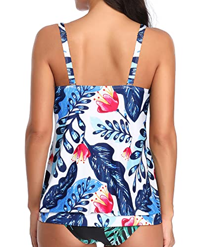 Athletic Style Women's Tank Top For Beach And Pool Parties-White And Blue Floral