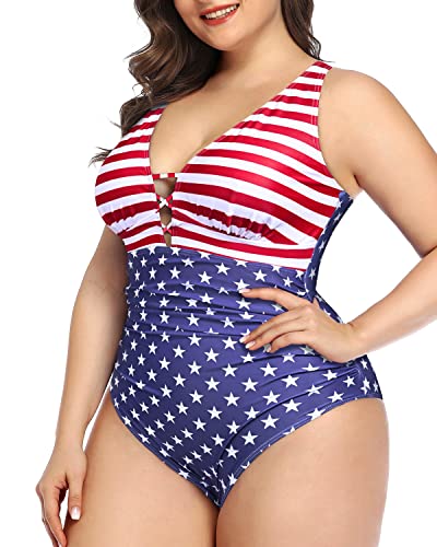 Tummy Control Slimming Plus Size One Piece Swimsuit For Women-National Flag