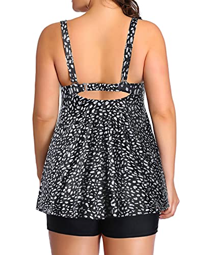 Slimming Swimsuits Tankini Swimsuits Shorts-Black White Dots