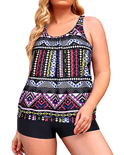 Two Piece Bathing Suits Sport Tankini Swimsuits For Women-Printed Geometric