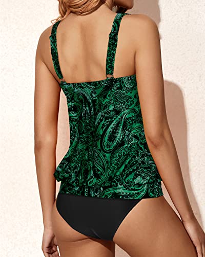 Loose Fit Tankini Set Wireless Soft Bra For Women-Green Paisley