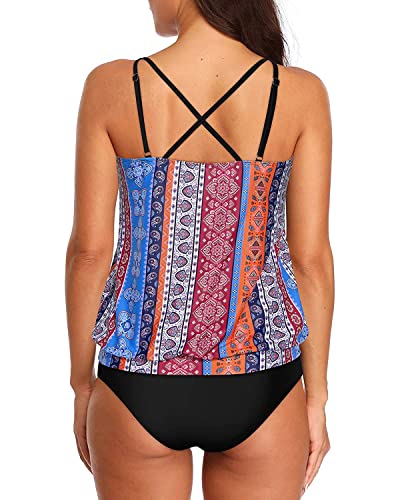 Two Piece Athletic Swimwear Set Elastic Band For Women's Casual Swim-Black Tribal