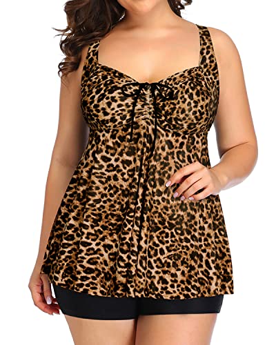 Plus Size Adjustable Shoulder Straps And Buckle Swimsuits For Women-Black And Leopard