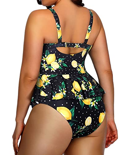 Plus Size Swimsuits For Women Tummy Control Two Piece Bathing Suits-Lemon