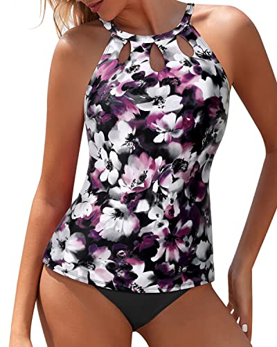 Two Piece High Neck Tankini Swimsuits For Women Tummy Control Bathing  Suits-Red Floral