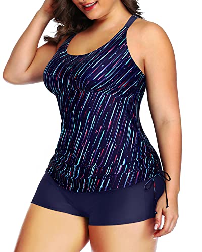 Sexy Strappy Tankini Top Shorts For Women-Navy Blue