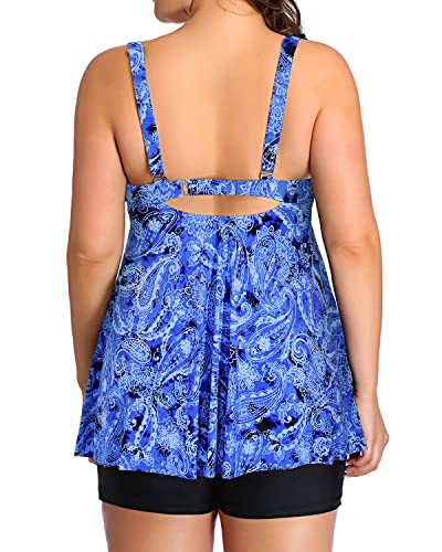Adjustable Strap Plus Size Tankini Swimsuits For Women-Blue Tribal