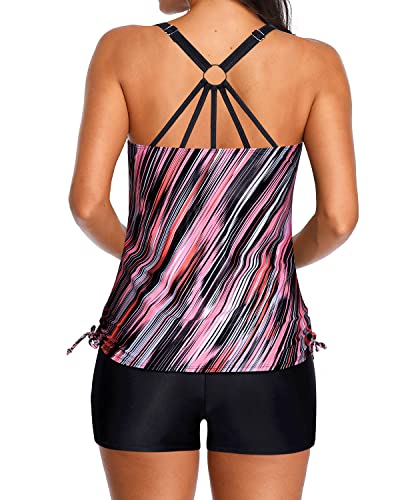 Athletic Women's Tankini Swimsuits Soft Padded Swim Top And Boy Shorts-Pink Stripe