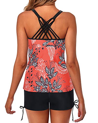 Sporty High Waisted Boy Shorts Bathing Suits-Red Floral