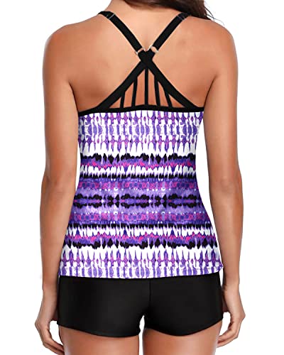 Modest Tankini Swimsuit Boy Shorts For Women-Purple Tribal