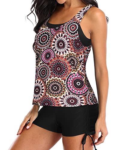 Women's Tankini Swimsuits Built-In Bra And Adjustable Shoulder Straps-Tribal