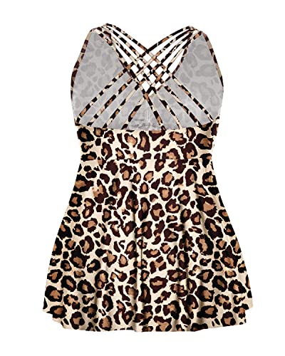 Plus Size Flowy Swimming Top Criss Cross Strappy Back Bathing Suit Top-Leopard