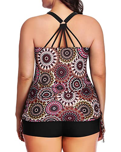 Plus Size Swimsuit Shorts For Curvy Women-Brown Print
