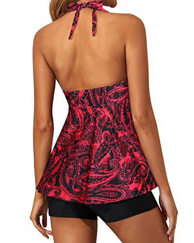 Cute & Stylish Tankini Swimsuits For Women Shorts-Red Paisley