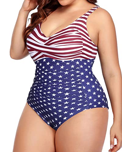 Women's Plus Size One Piece Swimsuit Tummy Control Bathing Suit-National Flag