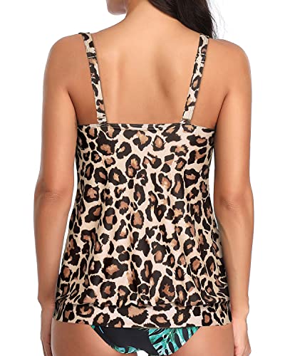 Modest And Elegant Blouson Swim Top For Women-Leopard