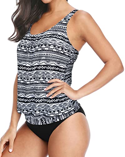 Women's Athletic Tankini Sets Shorts For Comfortable Swimwear-Black Tribal