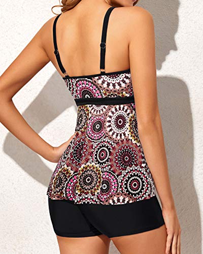 Two Piece Tankini Bathing Suits For Women Swimwear Boy Shorts-Brown Print