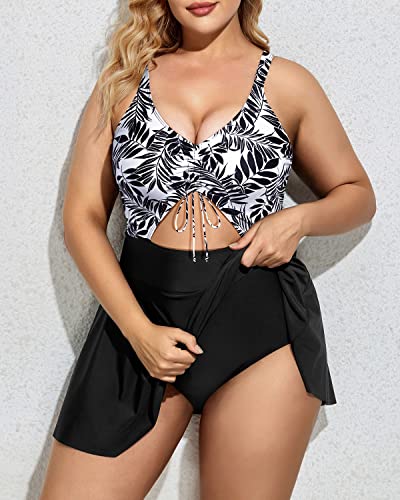 Plus Size Swimsuit Cutout Swimdress V Neck Swim Dress Bathing Suits-Blue Floral