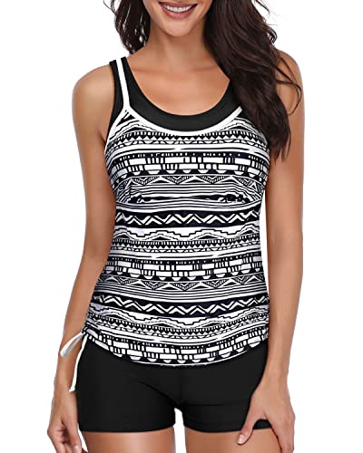 Push Up Athletic Bathing Suits Shorts 2 Piece Tankini Swimsuits-Black Stripe