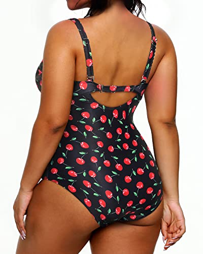 Sexy Deep V-Neck Plus Size Slimming Swimsuits For Women-Black Cherry