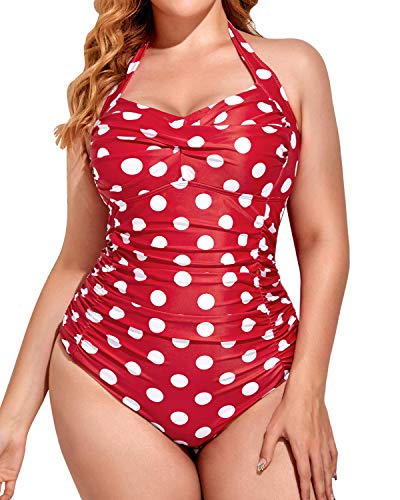 Tummy Control Plus Size Slimming One Piece Swimsuit-Red Dot