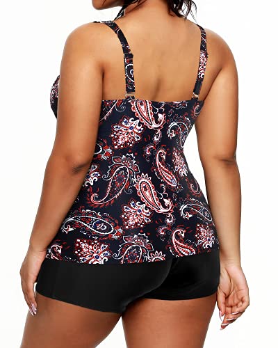 Women's Plus Size High Waisted Two Piece Bathing Suit Swimsuit-Black Tribal