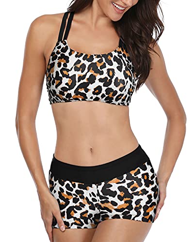 Modest Athletic Tankini Boy Shorts-Black And Leopard